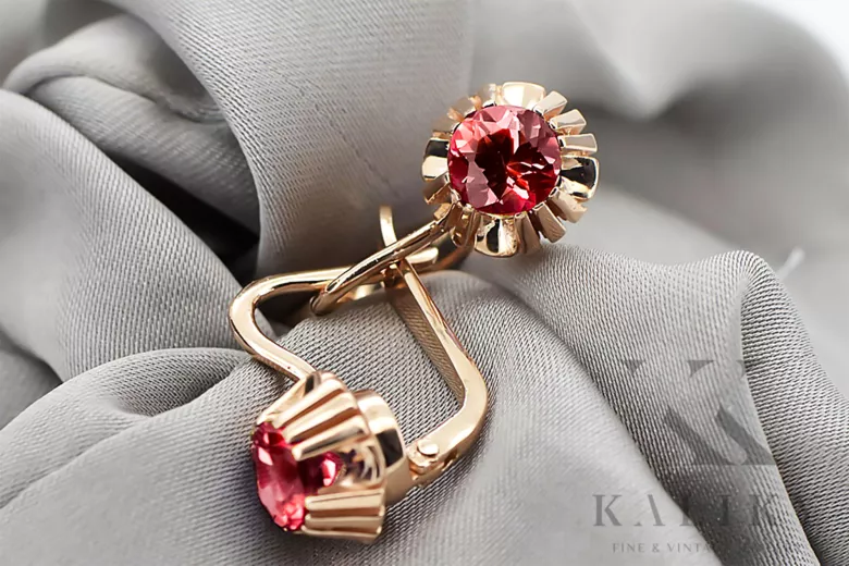 Earrings Ruby Original Vintage 14K Rose Gold Vintage craft vec027r